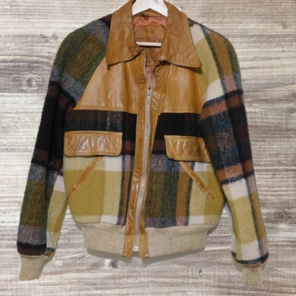 VINTAGE THE COMSTOCK LOAD Leather Flannel Bomber Jacket Sz XS-S